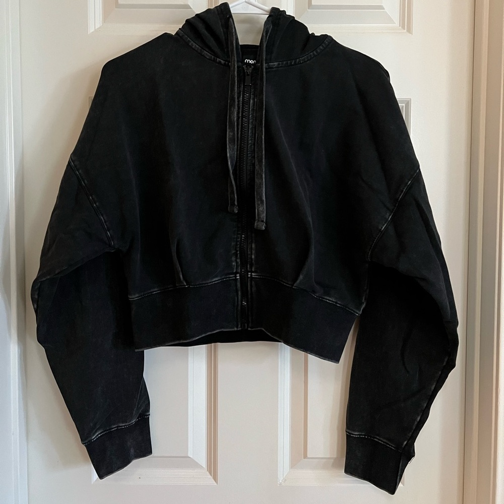 Mono B Black Cropped Zipoed Up Hoodie Sweatshirt